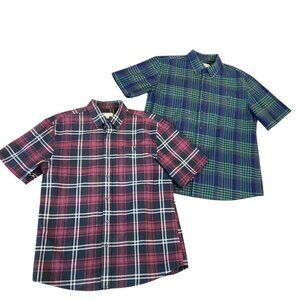 Pair of 2 Orvis Mens Cotton Plaid Short Sleeve Button Front Shirts Sz L #43T